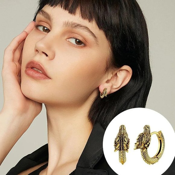 Women Hypoallergenic Stainless Steel Stud Huggie Personalized Dragon  Earrings - Picture 4 of 9